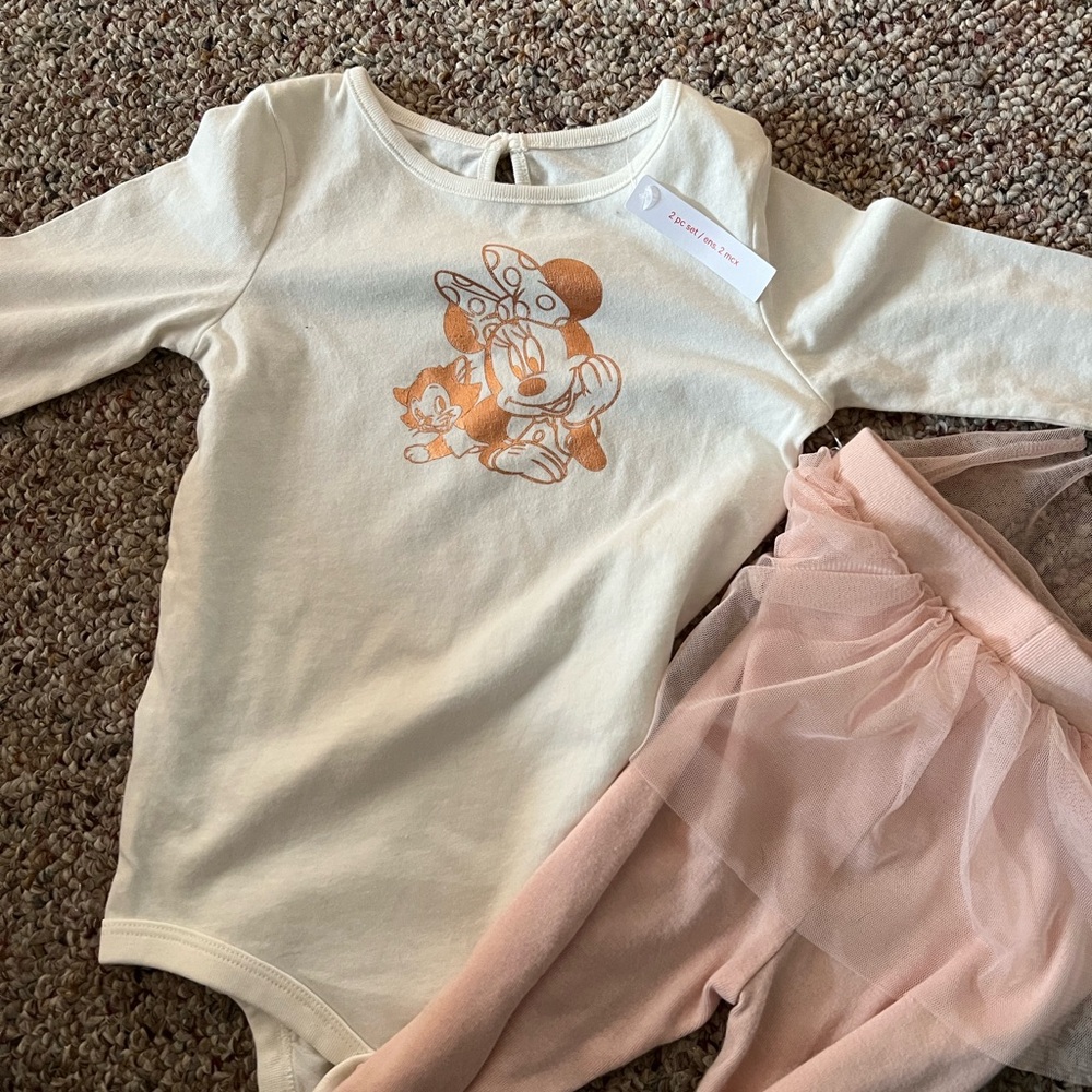 Disney Minnie Mouse Baby Outfit - Cream and Pink